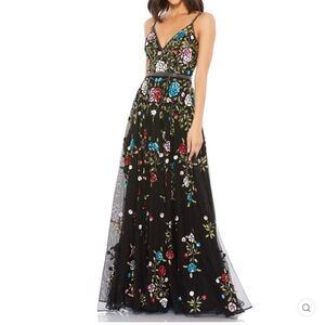 NWT Mac Duggal Embellished Floral Sequin Gown Dress Black Multi 5400